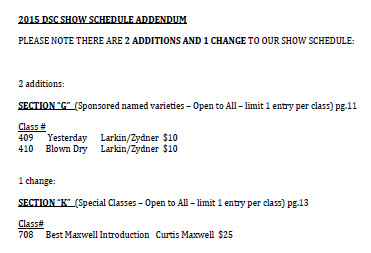 Show schedule addendum